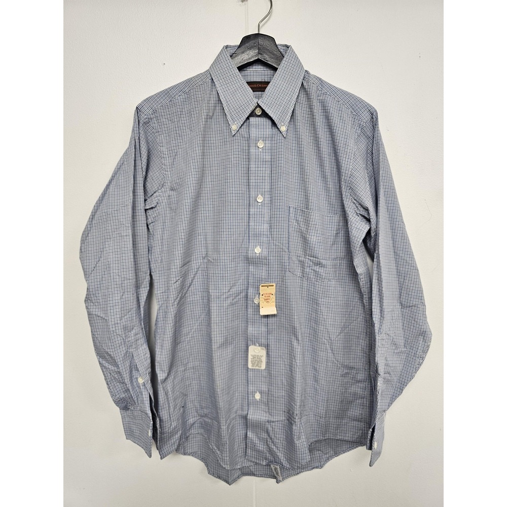 Vtg Cass & Ottawa Joliet Il Shirt Mens Blue‎ Check Button Up Windsor Collection